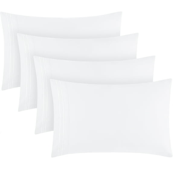 Mellanni King Pillowcases 4 Pack, Envelope Closure Microfiber Luxury Covers, 20"x40", White