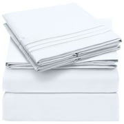 Mellanni King Size 1800 Thread Count 4 Piece Bed Sheets & Pillowcase Set (White)