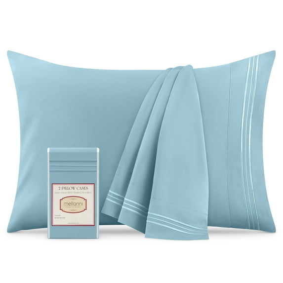 Mellanni Luxury Brushed Microfiber Pillowcases, Standard / Queen, Light Blue, 2 Count