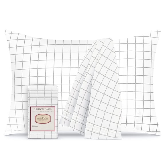 Mellanni Luxury Brushed Microfiber Pillowcases, Standard / Queen, Windowpane Gray, 2 Count