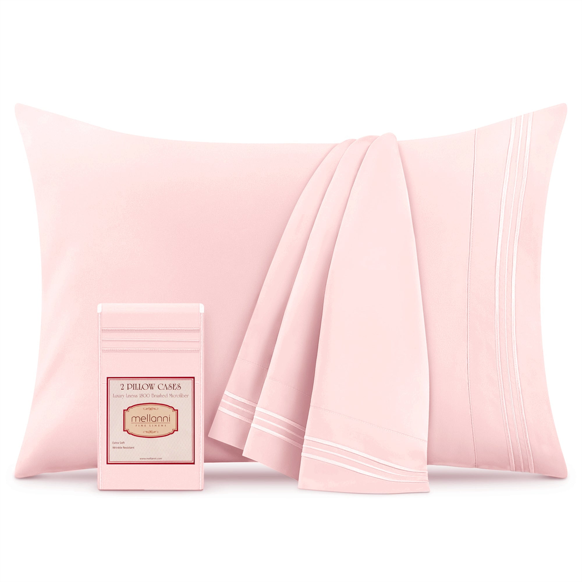 King Size Blush Pink Embroidered Hypoallergenic Microfiber Pillowcase