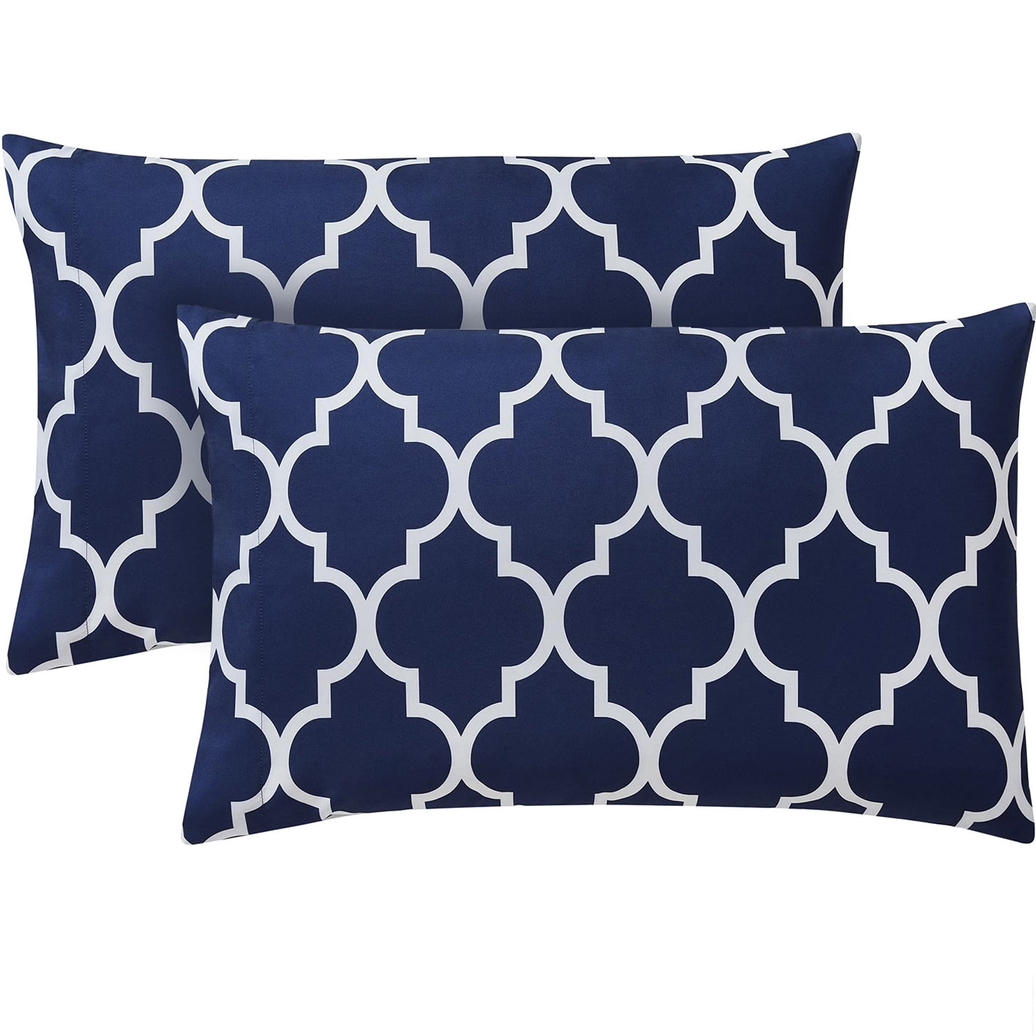 Mellanni Mellanni Microfiber Pillowcases with Envelope Closure, King, Quatrefoil Navy Blue, 2 Count