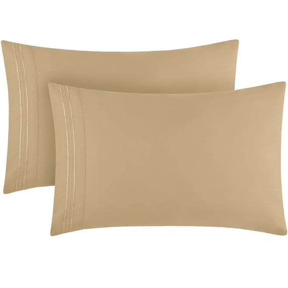 Mellanni Microfiber Pillowcases with Envelope Closure, Standard / Queen, Beige, 2 Piece