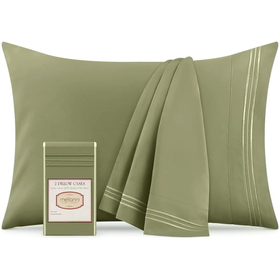 Mellanni Microfiber Pillowcases with Envelope Closure, Standard / Queen, Sage, 2 Count