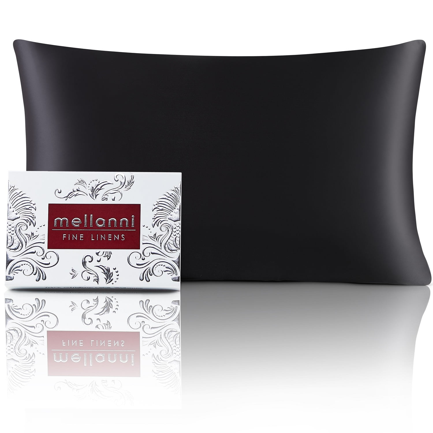 Mellanni Mulberry Silk Collection 19 Momme Black Silk Pillowcase, Gift Box, Standard 20x26