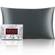 Mellanni Mulberry Silk Collection 19 Momme Dark Gray Silk Pillowcase, Gift Box, Queen