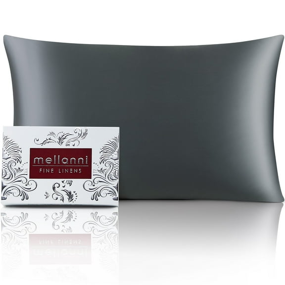 Mellanni Mulberry Silk Collection 19 Momme Dark Gray Silk Pillowcase, Gift Box, Queen
