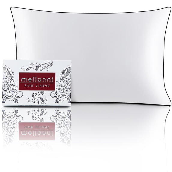 Mellanni Mulberry Silk Collection 19 Momme White w/ Black Piping Silk Pillowcase, Standard