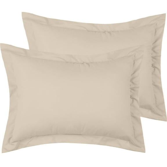 Mellanni Pillow Shams Set of 2, Decorative Pillow Cases with 2" Flange, King, Beige
