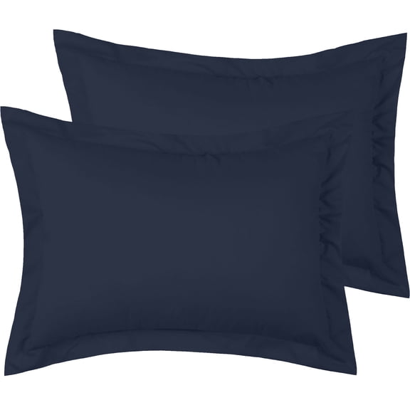 Mellanni Pillow Shams Set of 2, Decorative Pillow Cases with 2" Flange, Standard, Navy Blue
