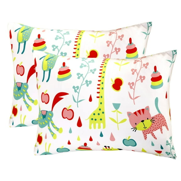 Mellanni Pillowcase Set of 2 Toddler size 14 x 19 with Animals Print - Soft Hypoallergenic Bedding for Kids - Wrinkle Resistant Microfiber Pillowcases for Boys and Girls