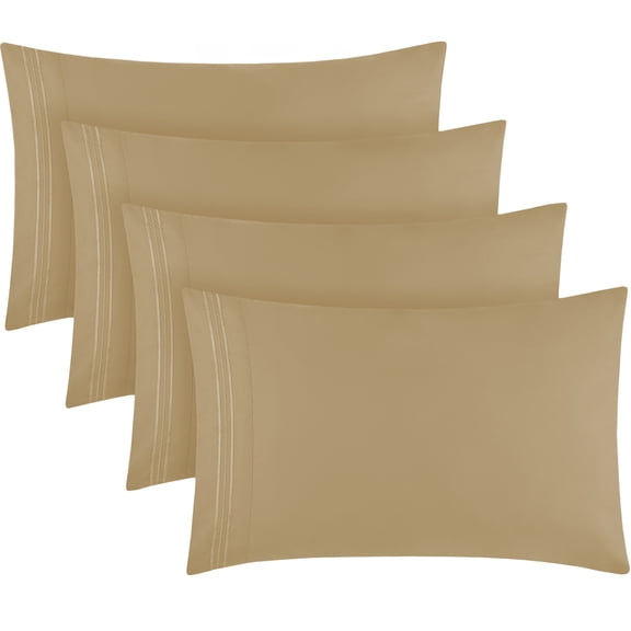Mellanni Pillowcases 4 Pack, Envelope Closure Soft Microfiber, Standard / Queen 20"x30", Beige