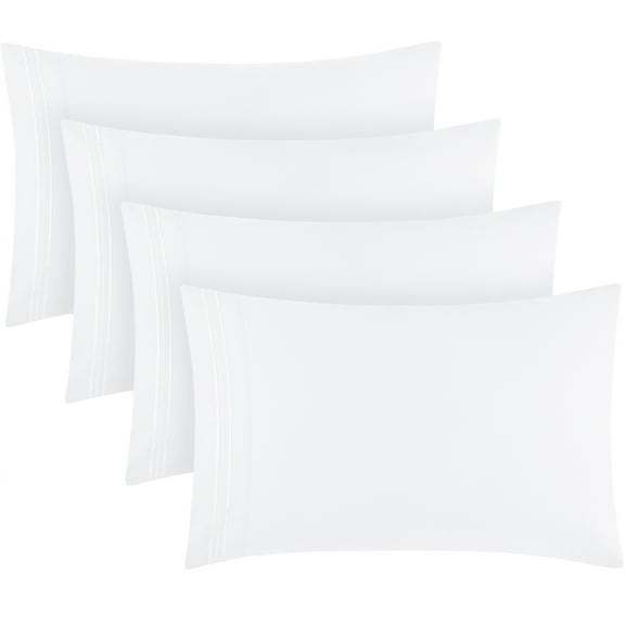 Mellanni Pillowcases 4 Pack, Envelope Closure Soft Microfiber, Standard / Queen 20"x30", White