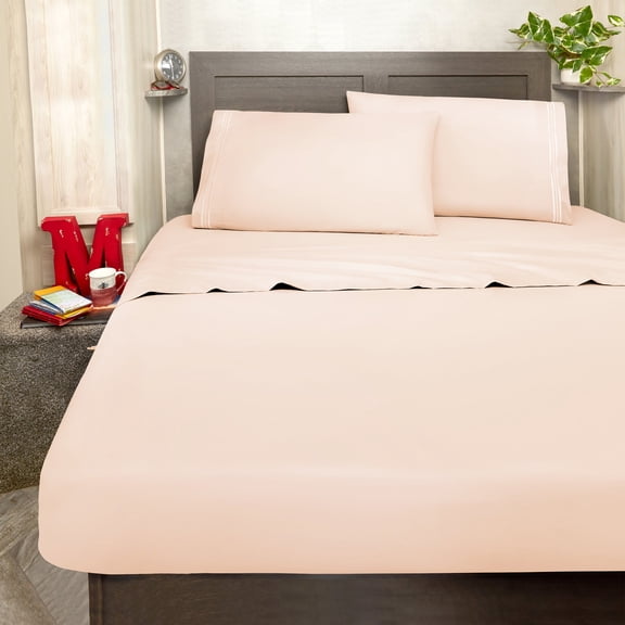Mellanni 4-Piece Iconic Short Queen Bedsheet Set - Microfiber, 16" Deep Pocket, Cooling, Wrinkle, Fade, Stain Resistant, Beige