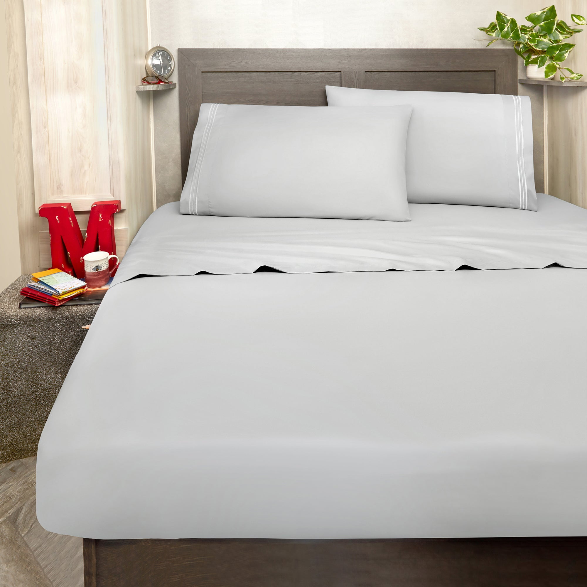 Light Gray Microfiber Deep Pocket Short Queen Sheet Set