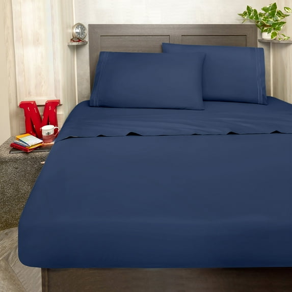 Mellanni RV Sheets Queen Size Bed Set, Microfiber RV Bunk Bed Sheets, Short Queen, Navy Blue