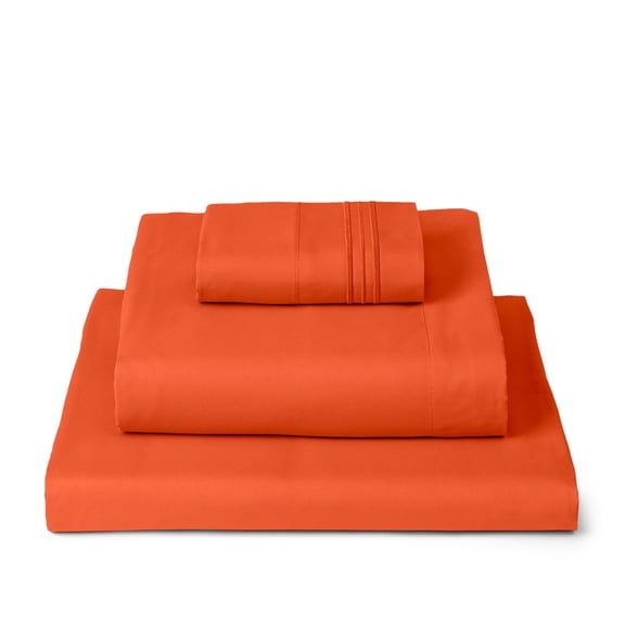 Mellanni 3-Piece Iconic Twin XL Bedsheet Set - Microfiber, 16" Deep Pocket, Cooling, Wrinkle, Fade, Stain Resistant, Poppy Orange
