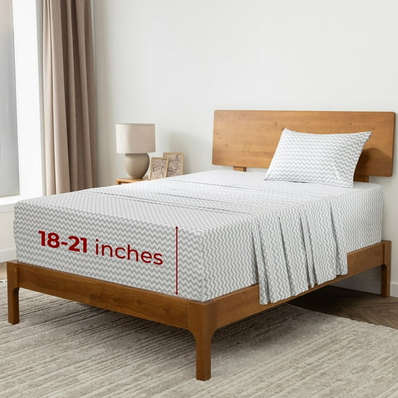 Mellanni Sheet Set Brushed Microfiber, Extra Deep Pocket, 3 Piece Twin, Chevron Gray