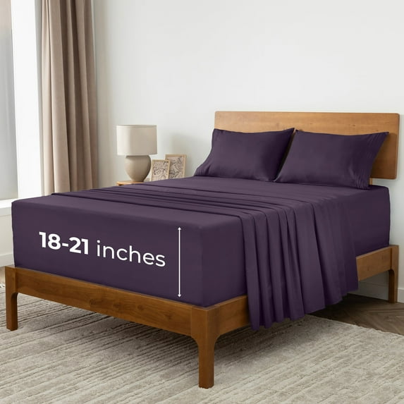 Mellanni Sheet Set Brushed Microfiber, Extra Deep Pocket, 4 Piece California King, Purple