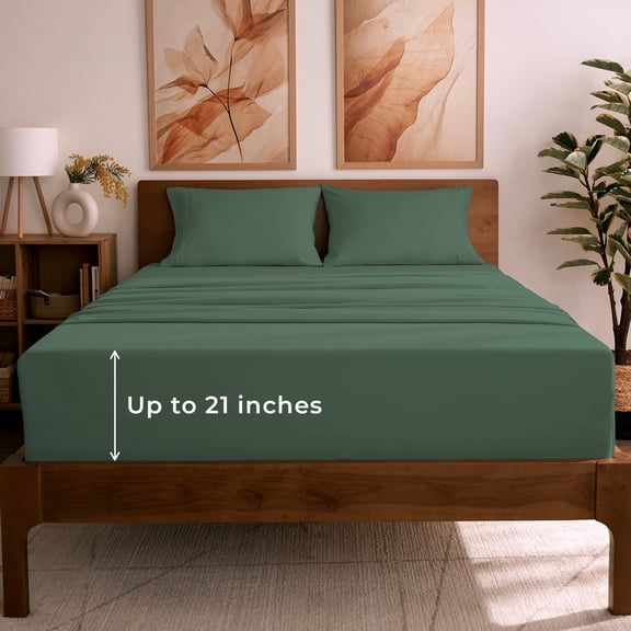 Mellanni Sheet Set Brushed Microfiber, Extra Deep Pocket, 4 Piece King, Emerald Green