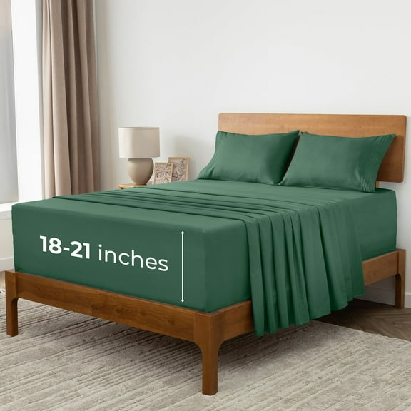 Mellanni Sheet Set Brushed Microfiber, Extra Deep Pocket, 4 Piece King, Emerald Green