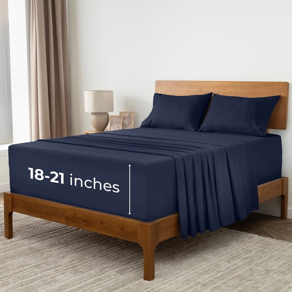 Mellanni Sheet Set Brushed Microfiber, Extra Deep Pocket, 5 Piece Split King, Navy Blue
