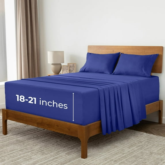 Mellanni Sheet Set Brushed Microfiber, Extra Deep Pocket, 5 Piece Split King, Royal Blue