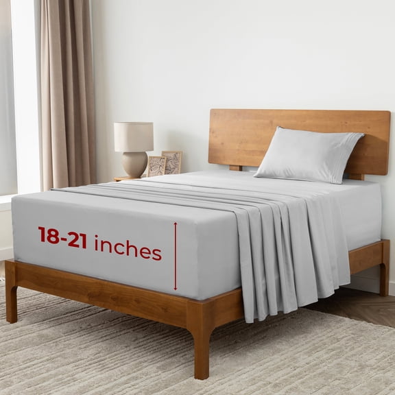 Mellanni Sheet Set Hotel Luxury Microfiber, Extra Deep Pocket, 3 Piece Twin XL, Light Gray