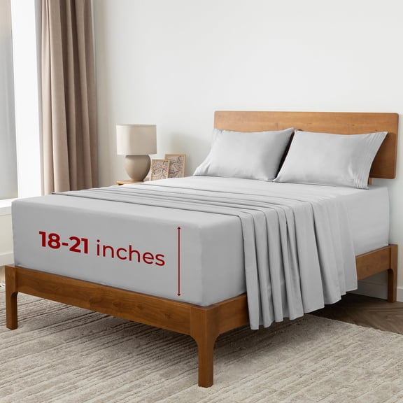 Mellanni Sheet Set Hotel Luxury Microfiber, Extra Deep Pocket, 4 Piece King, Light Gray