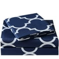 thumbnail image 1 of Mellanni 4-Piece Iconic Queen Bedsheet Set - Microfiber, 16" Deep Pocket, Cooling, Wrinkle, Fade, Stain Resistant, Quatrefoil Navy Blue, 1 of 7