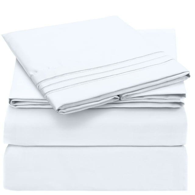 Mellanni Sheet Set Iconic Hotel Luxury Brushed Microfiber, Deep Pocket Sheet, 3 Piece Twin White