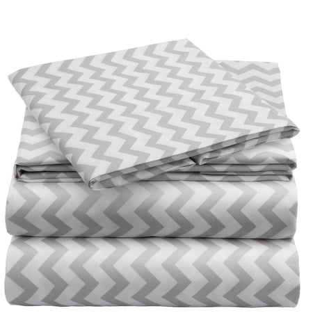 Mellanni 3-Piece Iconic Twin Bedsheet Set - Microfiber, 16" Deep Pocket, Cooling, Wrinkle, Fade, Stain Resistant, Chevron Gray