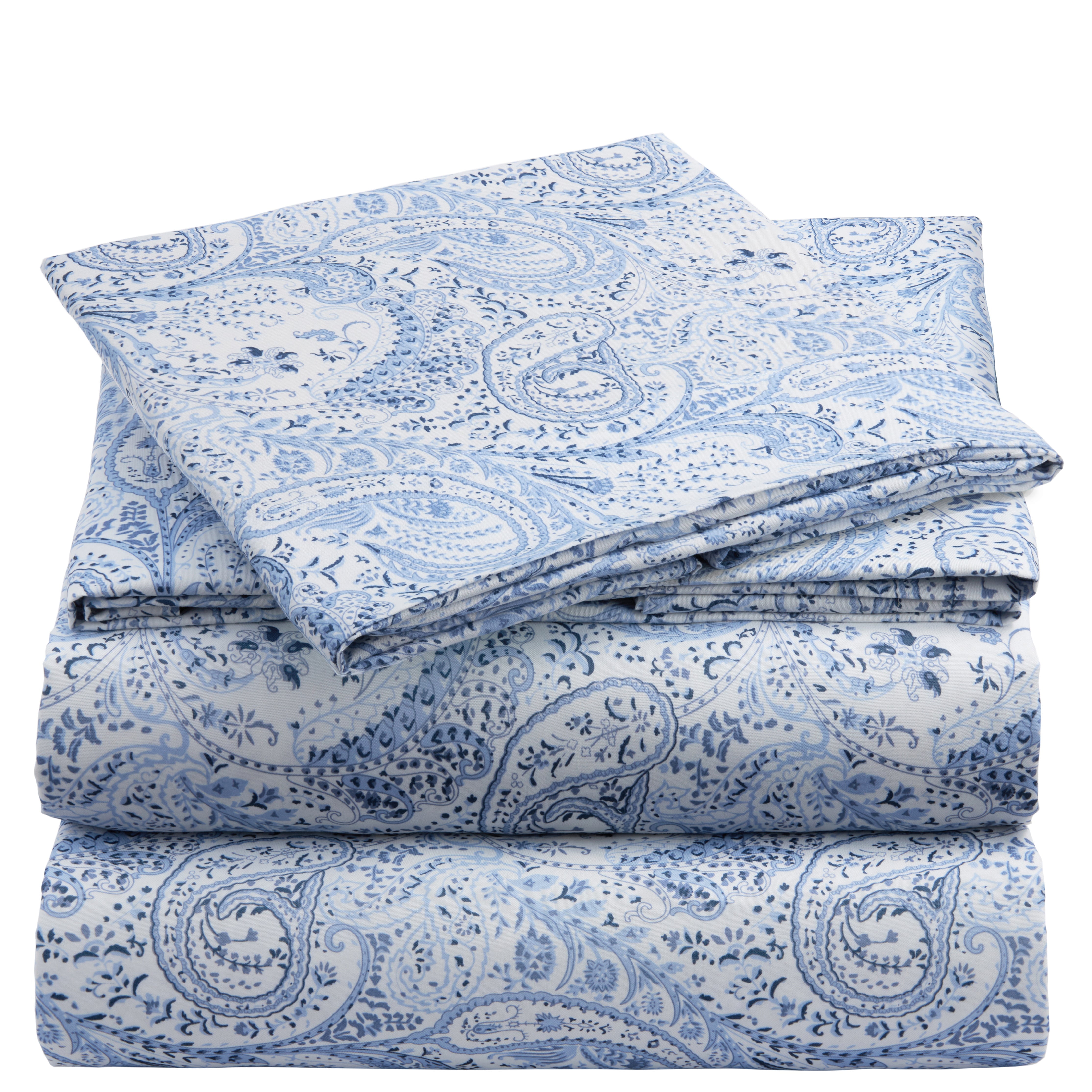 Twin Paisley Blue Microfiber Deep Pocket Sheet Set