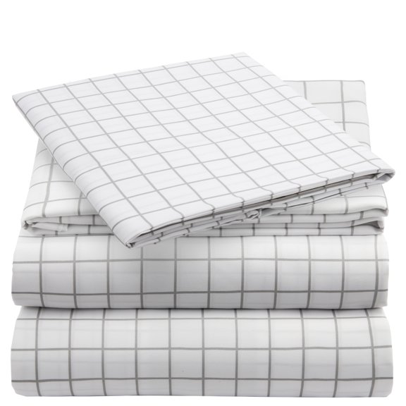 Mellanni 3-Piece Iconic Twin Bedsheet Set - Microfiber, 16" Deep Pocket, Cooling, Wrinkle, Fade, Stain Resistant, Windowpane Gray