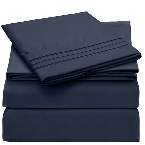 Mellanni Sheet Set Iconic Luxury Brushed Microfiber, Deep Pocket Sheet, 3 Piece Twin XL Navy Blue