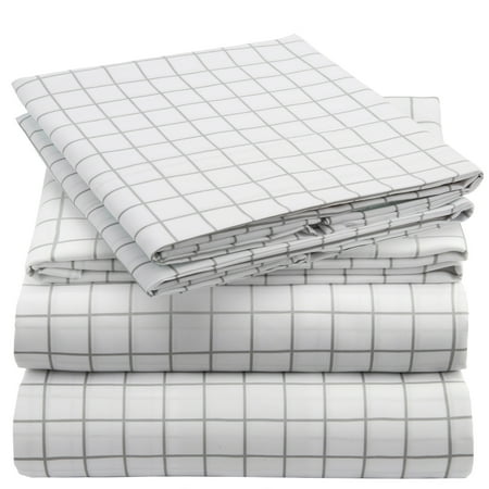 Mellanni 4-Piece Iconic Full Bedsheet Set - Microfiber, 16" Deep Pocket, Cooling, Wrinkle, Fade, Stain Resistant, Windowpane Gray