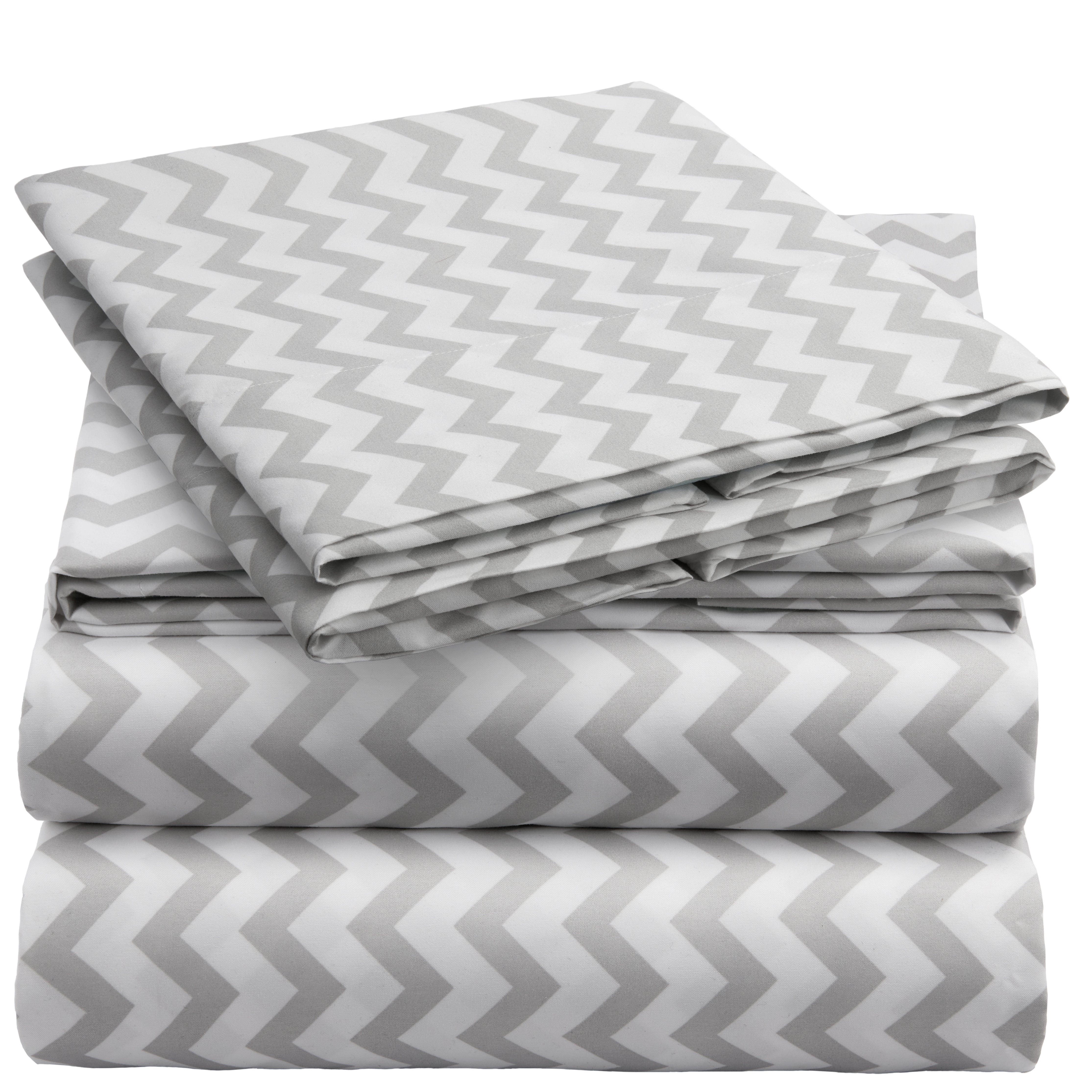Queen Chevron Gray Microfiber Deep Pocket Sheet Set