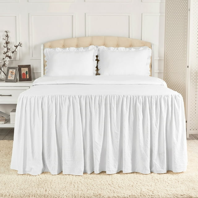 "Mellanni King Size Ruffled Bedspread Set, 3Piece White Shabby Chic Bedding with 30"" Drop