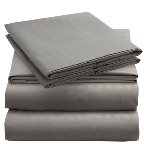 Mellanni 4-Piece Iconic California King Bedsheet Set - Microfiber, 16" Deep Pocket, Cooling, Wrinkle, Fade, Stain Resistant, Striped Gray/Silver