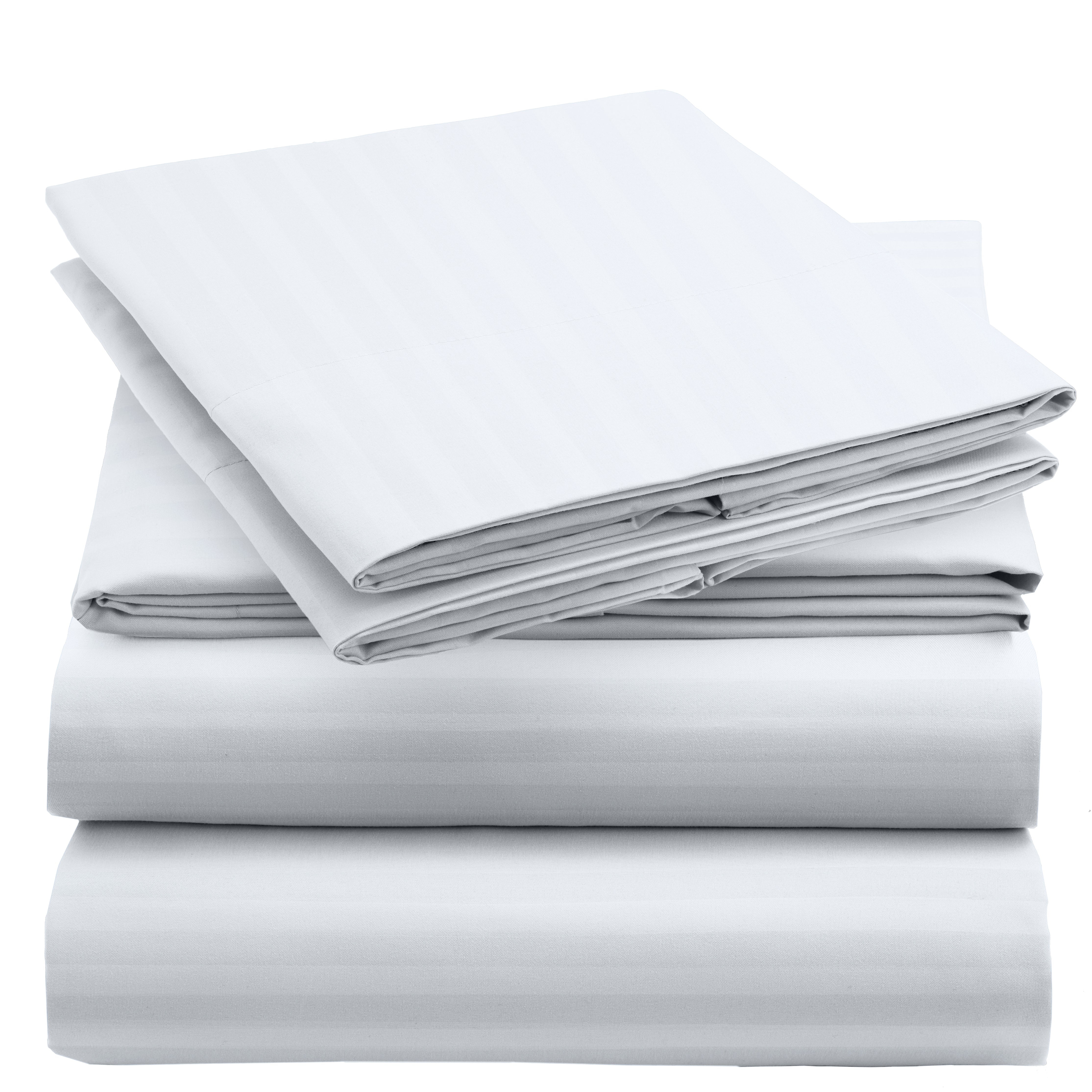 Queen White Striped Microfiber 4-Piece Sheet Set