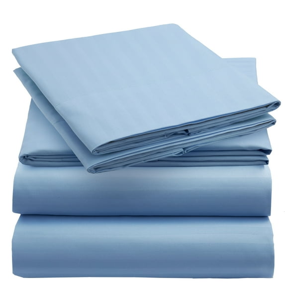 Mellanni 4-Piece Iconic King Bedsheet Set - Microfiber, 16" Deep Pocket, Cooling, Wrinkle, Fade, Stain Resistant, Striped Light Blue