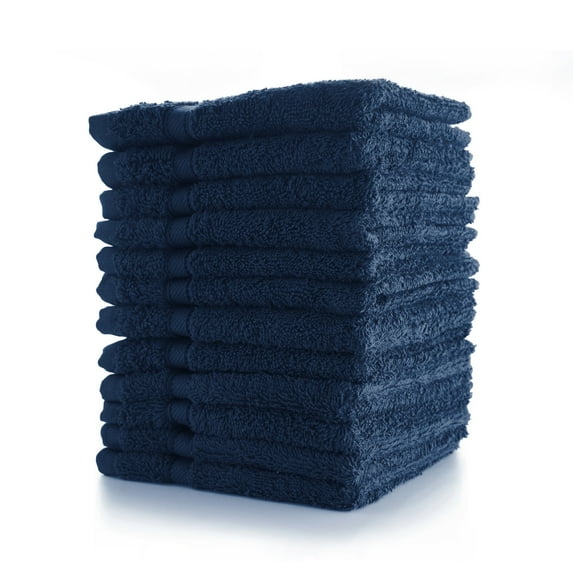 Mellanni Washcloth 12"x12", 100% Terry Cotton, 12 Pack, Navy