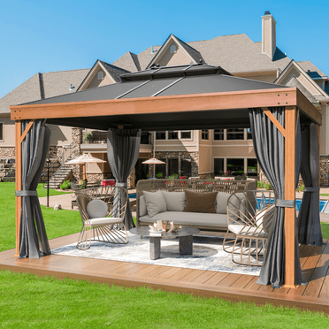 Mellcom 10' X 13' Hardtop Gazebo Metal Gazebo with Galvanized Steel Double Roof for Backyard, Patio, Lawns