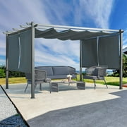 Mellcom 10' x 13' Outdoor Patio Pergola Gazebo with Retractable Canopy Roof,Gray