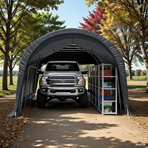Mellcom Carport 12 x 20 FT , Portable Carport with All-Steel Metal Frame and Round Style Roof for Car, Truck, Boat