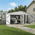 thumbnail image 1 of Mellcom 20'x20' Metal Carport, Large Heavy Duty Double Car port Garage Shed with Double Doors and Side Entry for Cars & Trucks, Gray, 1 of 10