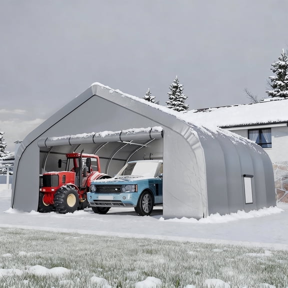 Mellcom 20x20 ft Carport, Heavy Duty Carports and Shelters with Galvanized Steel Frame and Waterproof 3-Layer PE Cover, Fits 2 Cars, Boat, Farm Equipment, Silver Gray