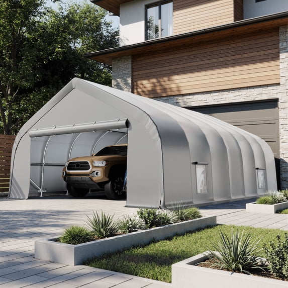 Mellcom 20x30 ft Heavy Duty Carport with Sides, Metal Carports with Galvanized Steel Frame, Fits 2 Cars, Boats, Farm Equipments
