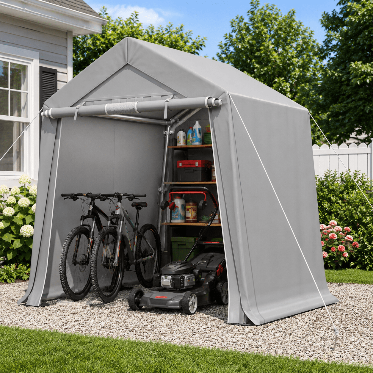 Mellcom 6x8 FT Whaterproof Storage Sheds , Portable Sheds and Outdoor Storage with Rolled up Zipper Door for Motorcycles,Bikes and Garden Tools