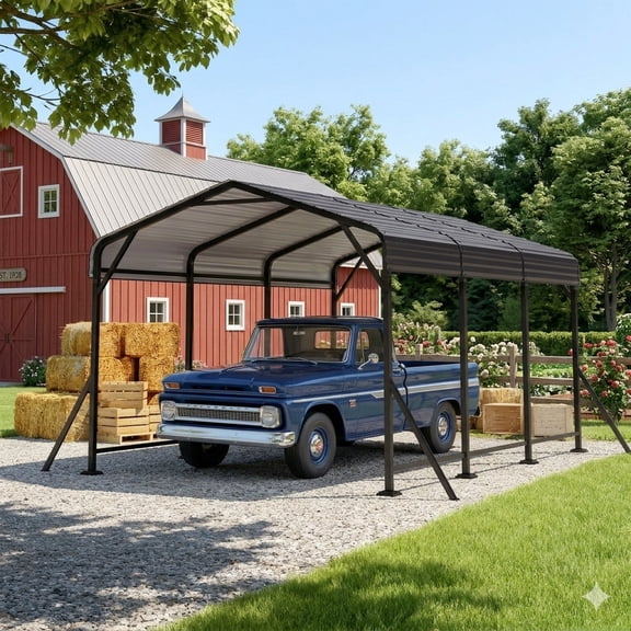 Mellcom Metal Carport 10'x15' ,Heavy Duty Outdoor Carport with Galvanized Metal Roof and Frame for Car,RV and Trucks